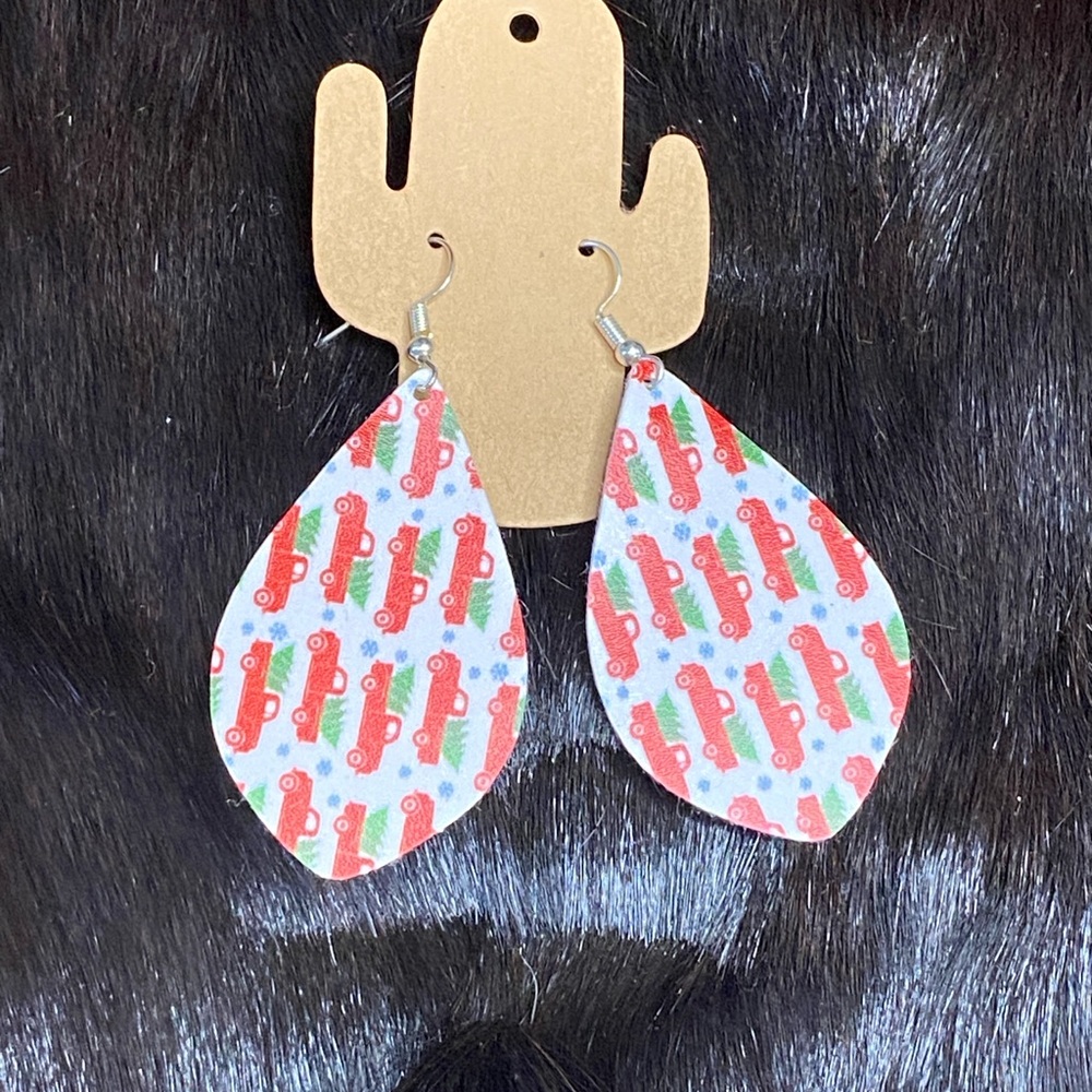 Red and White Car Print Kids Earrings